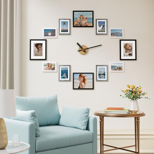Vittanly 12 Pack Gallery Wall Frame Set, Black, Brown, Grey | Gallery Wall Frame Set: 4pcs 8x10, 4pcs 5x7 & 4pcs 4x6 Photos for Wall & Table, Picture Frames made of Engineered Wood - color: Black & Grey & White
