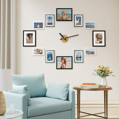 Vittanly 12 Pack Gallery Wall Frame Set, Black, Brown, Grey | Gallery Wall Frame Set: 4pcs 8x10, 4pcs 5x7 & 4pcs 4x6 Photos for Wall & Table, Picture Frames made of Engineered Wood - color: Black & Grey & White