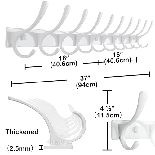 SKOLOO Wall Mounted Coat Rack - 10 Hooks, Heavy Duty, Stainless Steel, Metal Wall Hangers, Sturdy Coat Hooks for Hanging Coats, Jacket, Clothes, Hat, White - color: White, size: 10 Hook(1 Pack)