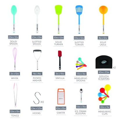 Kitchen Utensils Set 35 PCS Cooking Utensils Set, Nonstick and Heat Resistant Nylon Stainless Steel Silicone Spatula Set - Kitchen Gadgets Home Essentials Kitchen Accessories, Apartment Must Haves - color: Multicolor
