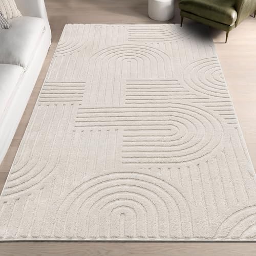SHACOS Soft Fluffy Arch Pattern Area Rug 2'7"x5' Non Slip Washable Minimalist Modern High-Low Geometric Carpet for Living Room Kitchen Bedroom Bathroom, Beige - color: Beige, size: 2'7"x5'