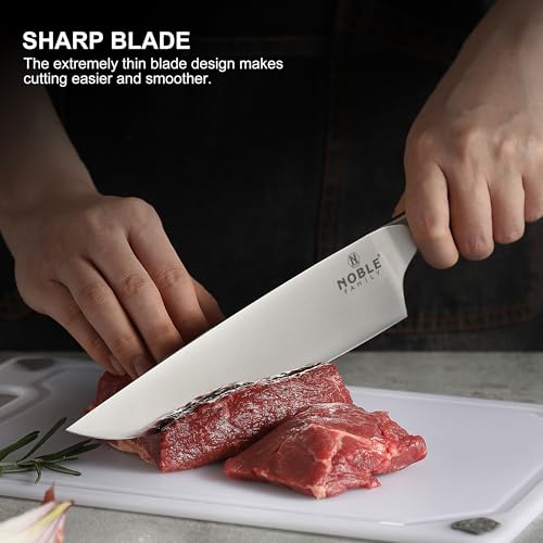 Knife Set with Block, N NOBLE FAMILY 16Pcs Kitchen Knives Drawer Organizer Set with Sharpener, Cutting Board, Anti-Slip Chef Knives Set with 6Pcs Steak Knives, Black - color: Black