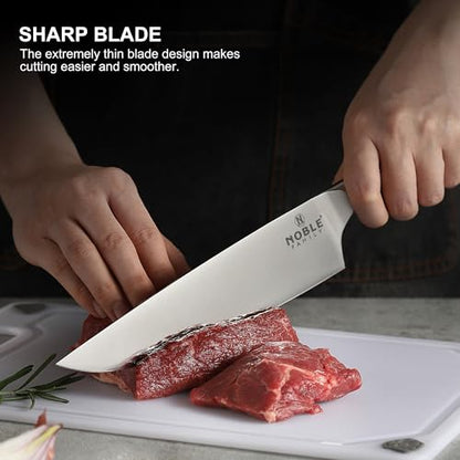 Knife Set with Block, N NOBLE FAMILY 16Pcs Kitchen Knives Drawer Organizer Set with Sharpener, Cutting Board, Anti-Slip Chef Knives Set with 6Pcs Steak Knives, Black - color: Black
