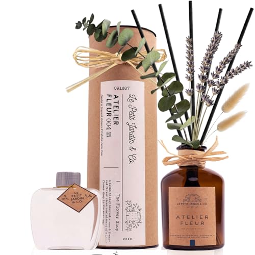 Reed Diffusers - Oil Sticks Diffuser Set with Real Dried Flowers - Reed Diffusers for Home, Bathroom & Office | Air Freshener Fragrance Sticks for Shelf Decor & Gifts By Le Petit Jardin & Co.