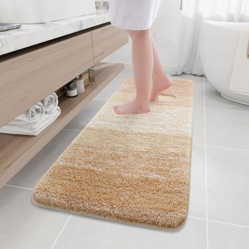 Arotive Microfiber Bathroom Rugs, Shaggy Soft Absorbent Bath Rug, 59x17 | Beige, Rubber Backing Thick Plush Machine Washable Dry Bath Mats for Bathroom, Tub and Shower, Rectangular - color: Beige, size: 59" X 17"