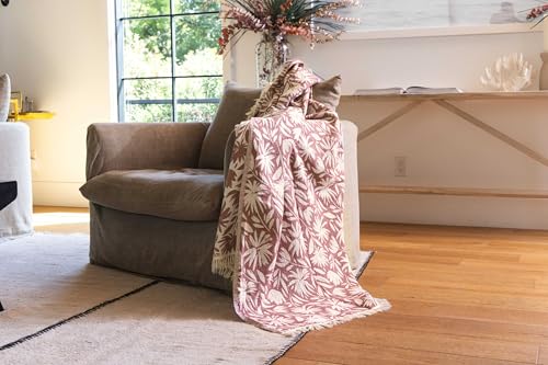 Flower Organic Cotton Turkish Throw Blanket, Muslin - Burgundy | Thin, Soft, Lightweight, Breathable Gauze Weave, Red and White Reversible Floral Print, for Sofa, Chair, Couch, 65" x 65" - color: Burgundy Whimsy