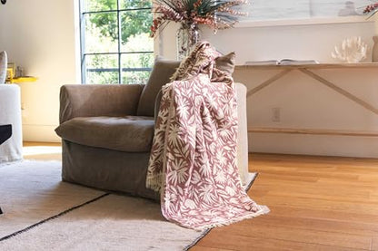 Flower Organic Cotton Turkish Throw Blanket, Muslin - Burgundy | Thin, Soft, Lightweight, Breathable Gauze Weave, Red and White Reversible Floral Print, for Sofa, Chair, Couch, 65" x 65" - color: Burgundy Whimsy