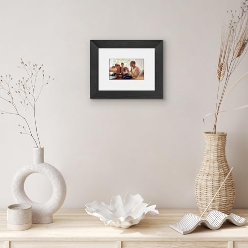 Americanflat 6x8 Picture Frame - Matted to 3x5 - Engineered Wood - Black | Shatter-resistant glass, wall or tabletop display with included easel, sawtooth hangers included - color: Black, size: 6x8