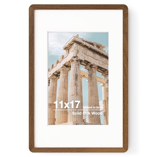 11x17 Picture Frame | Solid Oak Wood 17x11 Poster Frame | 11 x 17 Picture Frame With Mat For 8x12 | Tempered Glass And Hanging Hardware Included | 11 by 17 Photo Frame Wood (Walnut, 1 Pc) - color: Walnut, size: 11''x17''-1p