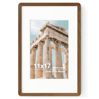 11x17 Picture Frame | Solid Oak Wood 17x11 Poster Frame | 11 x 17 Picture Frame With Mat For 8x12 | Tempered Glass And Hanging Hardware Included | 11 by 17 Photo Frame Wood (Walnut, 1 Pc) - color: Walnut, size: 11''x17''-1p