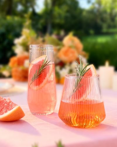BESTSTAR 48 Pack Clear Disposable Ribbed Origami Ripple Plastic Glasses Set | 24 9OZ Stemless Champagne Flutes & 24 12OZ Cups, BPA-Free Shatterproof Clear Drinkware for Weddings, Parties & Events - color: Clear Ribbed