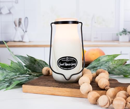 Milkhouse Candle Company Sweet Tobacco Leaves Soy Candle - Honey | Tobacco | Teakwood Scented - 14 oz Milkbottle with Lid, 90+ Hour Burn Time, Made in the USA - size: 14 Oz
