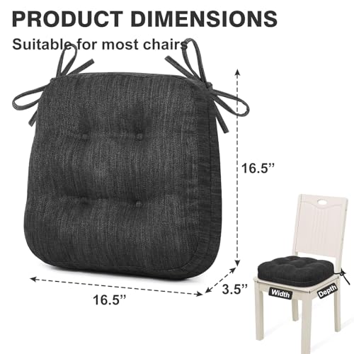 Shinnwa Dining Chair Cushions Set of 4, Dual-Layer Memory Foam Kitchen Chair Cushions, Patented Design Seat Pads with Ties, 16.5 x 16.5 x 3.5in, 4 Pack, Charcoal - color: Charcoal, size: 4 Count (Pack of 1)