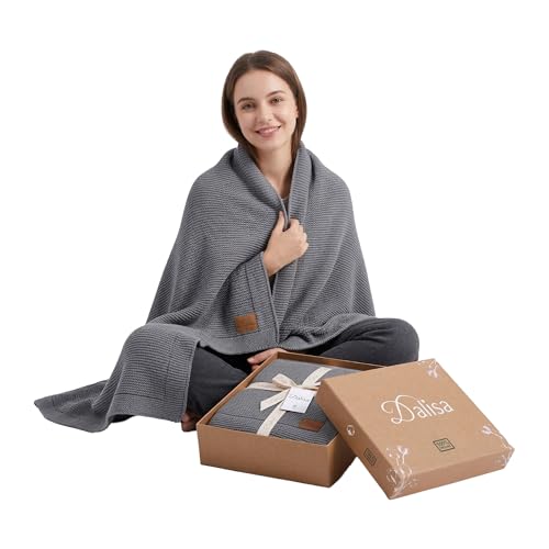 Dalisa 100% Organic Turkish Cotton Throw Blanket - GOTS Certified, Cozy - Perfect for Couch, Bed, and Home Decor - Boho Vintage Knit Alina (Dark Grey, 50x60) | Boho vintage knit, soft and cozy all-season layer, for couch, bed and home decor - color: Dark
