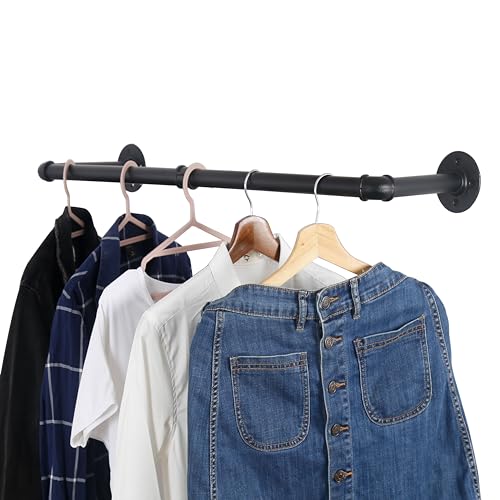 WEBI Clothing Rack Wall Mount,24" Industrial Pipe Clothes Rack for Hanging Clothes,Heavy Duty Iron Garment Rack Bar,Retail Display Clothes Rod for Closet,Laundry Room,Black - color: Black, size: 24 Inch