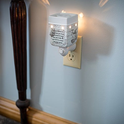 Elanze Designs Dream Bigger Actions Louder Faith Stronger Grey Leaves White Ceramic Stone Plug-in Warmer - size: Small Wall Plug-in