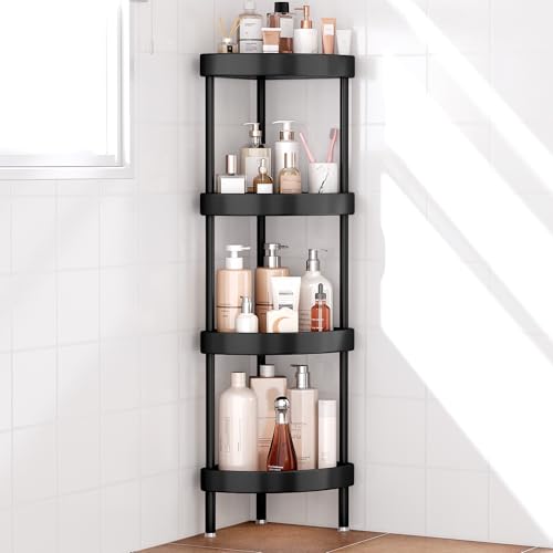 Nieifi 4 Tier Aluminum Corner Shower Caddy Standing Rustproof-Black | Anodized aluminum shower stands,for inside shower,height-adjustable legs,for uneven surfaces - color: Black, size: 4-Tier