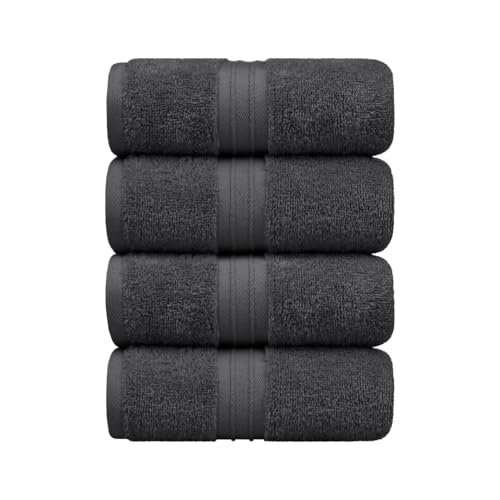 Hand Towels Set of 4 - Terry Cloth & Absorbent, Large (16"x 28") 100% Cotton, Soft, Cozy - Versatile, Perfect as Cozy Hand Towel Set, Hotel Quality Towels, Face Cloths - Anthracite - color: Anthracite