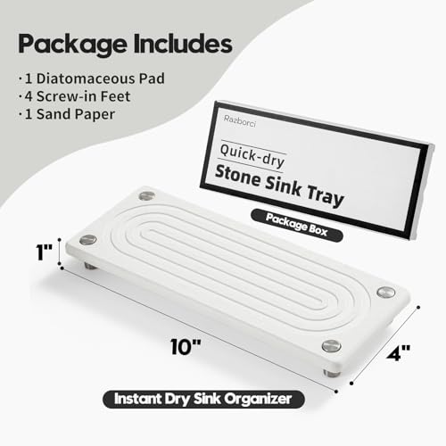 Water Absorbing Stone Sink Caddy, Diatomite Kitchen Sink Organizer, Bathroom Counter Tray, Faucet Drying Mat Coaster Soap Dish Rack Riser Dispenser Sponge Holder, Silver, White 10" x 4" - color: 10"x 4" - White