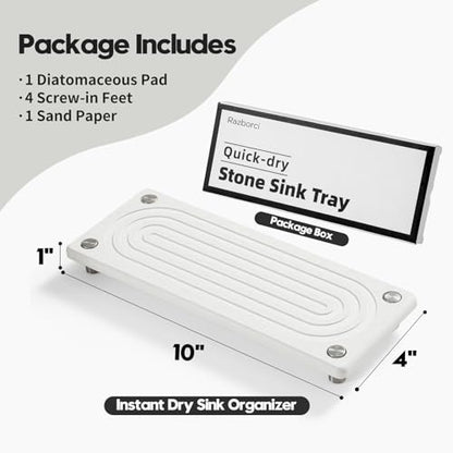 Water Absorbing Stone Sink Caddy, Diatomite Kitchen Sink Organizer, Bathroom Counter Tray, Faucet Drying Mat Coaster Soap Dish Rack Riser Dispenser Sponge Holder, Silver, White 10" x 4" - color: 10"x 4" - White