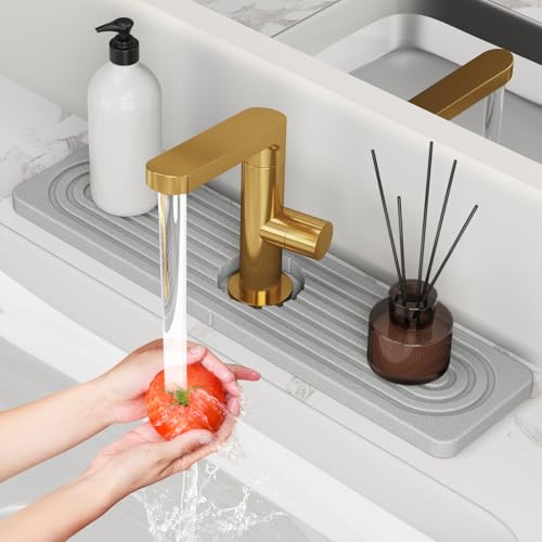 15.8'' Stone Faucet Mat for Kitchen Sink [Super Absorbent, 30s Quick Drying] Water Absorbing Stone Tray for Sink Stone Mat for Kitchen Sink Stone Quick Dry Around Faucet Diatomite Stone Sink Tray - color: Light Gray, size: 15.8" x 4"