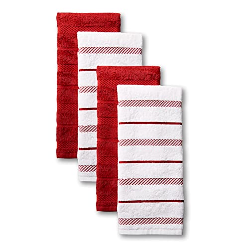 KitchenAid Albany Kitchen Towel 4-Pack Set, Passion Red/White, 16"x26" - color: Passion Red, size: 16"x26"