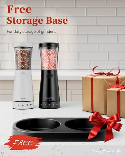 Electric Salt and Pepper Grinder Set with Storage Base, Stainless Steel Rechargeable Salt and Pepper Grinder Set with 4.5 oz Large Capacity, 1.8" Wide Mouth, Adjustable Coarseness, Ideal for Kitchen - color: Black