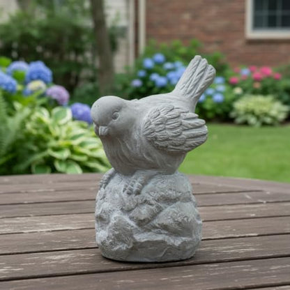 Small Cement Bird Statue, Gray Concrete Finish (4.5 X 3.75 X 7.5 Inches) | Decorative Bird Figurine With A Gray Concrete Finish, Ideal For Patios, Lawns, Yards, Tables, And Outdoor Spaces. - size: 4.50"x3.75"x7.50"H
