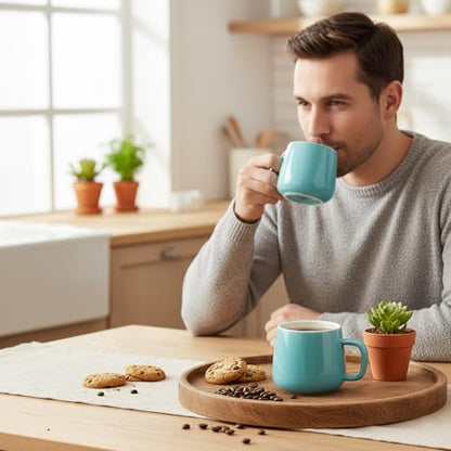 Teocera Coffee Mugs Set of 6-12oz Chip-Resistant Ceramic Cups with Ergonomic Handle | Dishwasher & Microwave Safe Turquoise Mugs | Keeps Beverage Hot, Perfect for Family Kitchen & Holiday Gifts - color: Turquoise （Set of 6)