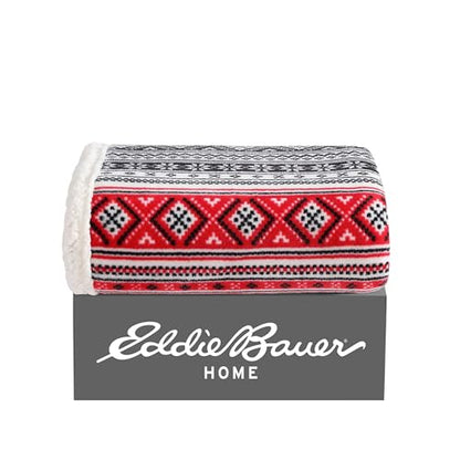 Eddie Bauer - Throw Blanket, Brushed Fleece & Plush Sherpa Soft Bedding, Blanket for Couch & Bed (Fair Isle Black, 50" x 60") - color: Fair Isle Black, size: 50" x 60"