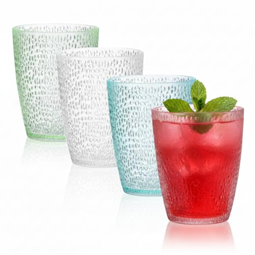 4 PCS Plastic Drinking Glasses, Reusable Acrylic Drinkware Cups (4 Colors) | 4 Colored Acrylic Cups, Stackable, Dishwasher Safe, Unbreakable Water Tumblers 290 ML/10 OZ for Drinks Parties Picnics Home - color: 4 Colors
