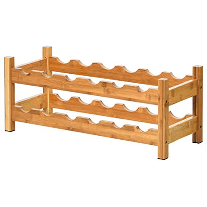 COSTWAY 12 Bottles Wine Rack, 2-Tier BambooWine Display Rack Nature | Freestanding, Rack Tabletop Wine Rack for Countertop Home Kitchen Pantry, Bar, Pantry, Cellar (24.5L x 9.5W x 10H) - color: Natural, size: 24” x 9.5” x 10” (L x W x H)