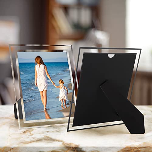 Hoikwo Bulk 8x10 Picture Frames, 4 Packs Silver Photo Frames 8 by 10, Glass Wedding Frames 8x10, Clear Mirror Wedding Photo Frames, Only for Tabletop Display Vertically or Horizontally - size: 8x10-4 Frames