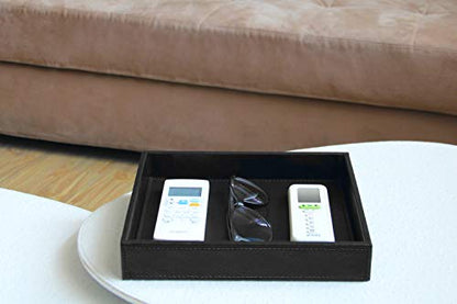 Vixdonos Valet Tray Nightstand Organizer Leather Catchall Tray for Perfume,Jewelry,Key and Remote on Counter or Dresser(Black) - color: Black