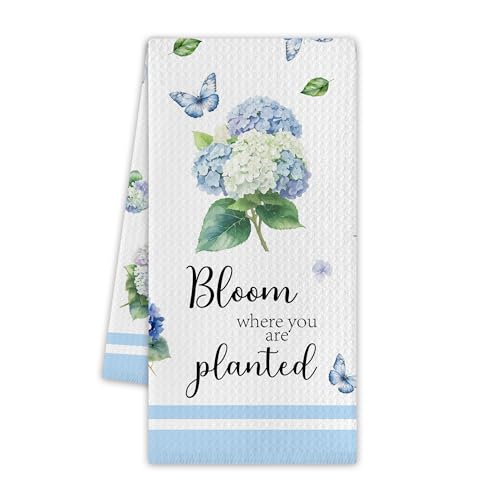 Blue Hydrangea Kitchen Towels, Spring Dish Towels for Kitchen, 13.8 X 23.6 Inch Decorative Hand Tea Towel for Home Bathroom, Floral Butterfly Themed Decorations & Gifts, 10 - color: Blue Hydrangea 01