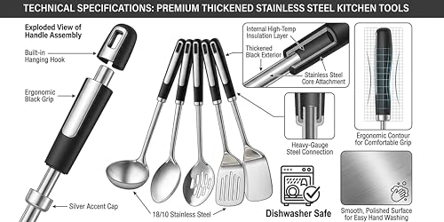 Stainless Steel Serving Spoon Set with Heat-Resistant Handles,3-Piece | Includes a serving spoon, slotted spoon, and deep soup ladle with ergonomic heat-resistant handles for cooking and serving.