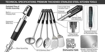 Stainless Steel Serving Spoon Set with Heat-Resistant Handles,3-Piece | Includes a serving spoon, slotted spoon, and deep soup ladle with ergonomic heat-resistant handles for cooking and serving.