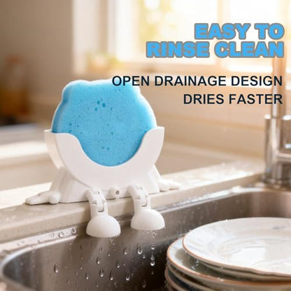 Cute Hanging Sponge Holder with Drainage for Kitchen Sink | 3D Printed Funny Countertop Sponge Holder, Keeps Sponge Dry, Suitable for Scrub Daddy Holder (Blue) - color: Blue