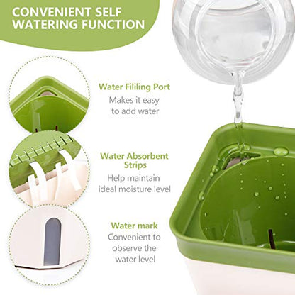 OurWarm 3 Pack Self Watering Herb Planter Set for Windowsill, 10.5In Indoor Herb Garden Planters with Water Level Indicator, Dual Layer Easy Care Pot for Basil, Flowers, Vegetables & Succulent - size: 3 PACK