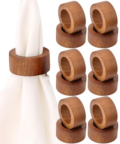 ALPHA Living HOME Handmade Wood Napkin Rings Set of 12 - Dining Table Napkin Holder, Classic Everyday Use Thanksgiving, Christmas Napkin Rings Buckles, Festive Party Gift (Brown) - color: Natural Tone, size: 12- Pack