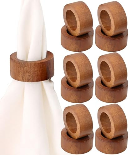 ALPHA Living HOME Handmade Wood Napkin Rings Set of 12 - Dining Table Napkin Holder, Classic Everyday Use Thanksgiving, Christmas Napkin Rings Buckles, Festive Party Gift (Brown) - color: Natural Tone, size: 12- Pack