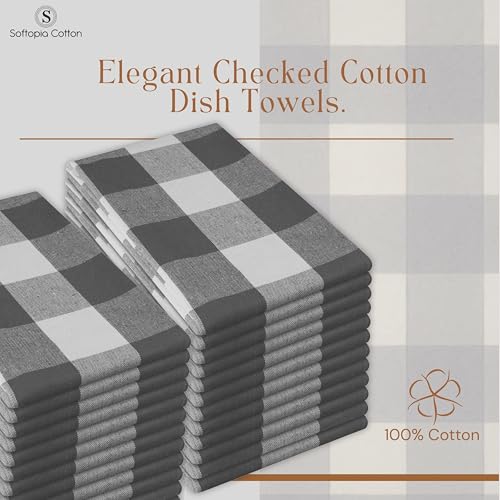 Gray Buffalo Plaid Checked Dish Towels 12 Pack, 100% Cotton, 16x26 Inches, Super Absorbent, Quick Drying, Soft, Lint-Free, Durable Tea & Bar Towels with Hanging Loop, Grey and White - color: Grey, White - Buffalo, size: 16 X 26 - 12 Pack