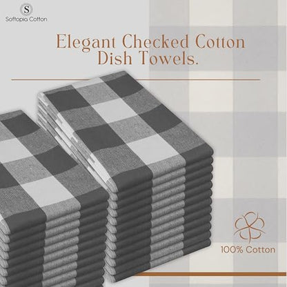 Grey Buffalo Check Plaid Kitchen Towels, 4 Pack, 100% Cotton, 16x26 Inches, Super Absorbent, Quick Dry, Soft, Lint-Free, Dish Drying & Cleaning Towels with Hanging Loop, Gray White - color: Grey, White - Buffalo, size: 16 X 26 - 4 Pack