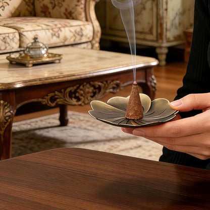 2-Pack Incense Holders for Cones Tea Light Candles Holder Scented Incense Cone Burner Holder Home Decor Trinkets Tray (Brass & Bronze) - size: 3.8'' Copper Trays (2-Pack)