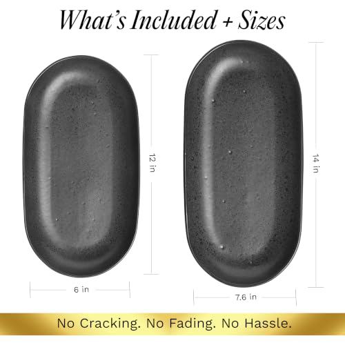 SANGO Anderson Serving Platters Set of 2, 14/12 Inch Stoneware Serving Dishes for Entertaining, Semi-Matte Party Serving Trays for Food, Buffet Oval Platters for Bread, Appetizer, Cheese, Matte Black - color: Black