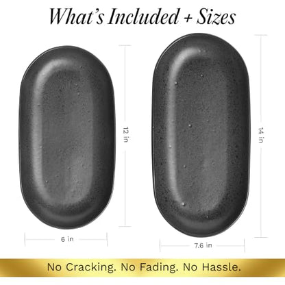 SANGO Anderson Serving Platters Set of 2, 14/12 Inch Stoneware Serving Dishes for Entertaining, Semi-Matte Party Serving Trays for Food, Buffet Oval Platters for Bread, Appetizer, Cheese, Matte Black - color: Black