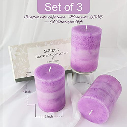 CRYSTAL CLUB Lavender Scented Pillar Candles, Purple Aromatherapy Candles | Clean Burning and Dripless Candle Lights, Tall 3X4 Inch Lavender Fragrance Candles for Home Décor - size: 3"X4", style: Lavender
