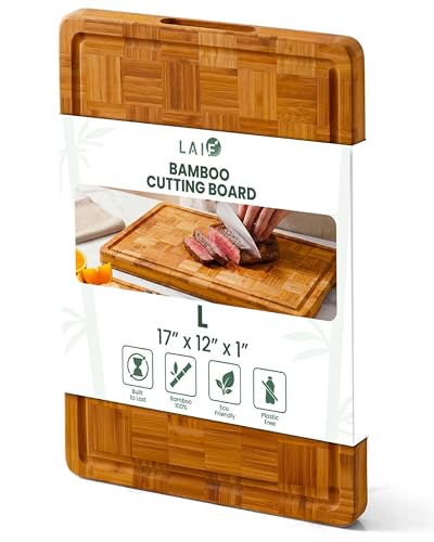 Wood Cutting Boards for Kitchen with Juice Groove, Eco-Friendly Wooden Bamboo Chopping board, Food-Safe, Non Plastic Tabla Para, Carbonized Butcher Block for Meat, Veggies Fruits, Large - style: Large