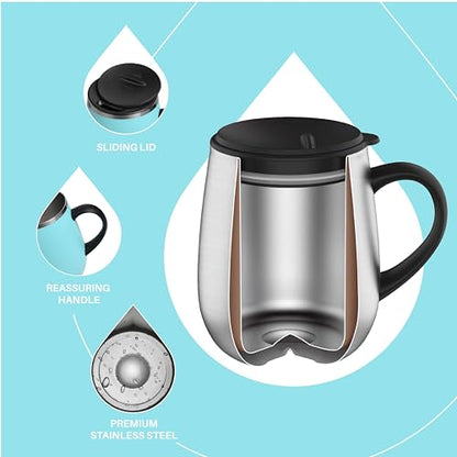 Ideus 16 oz Insulated Coffee Mug with Handle and Lid, Double Wall Stainless Steel Vacuum Thermal Coffee Mug, Travel Coffee Cup Thermal Cup for Home and Office (Sky Blue, FUJI DAWN) - color: Sky Blue