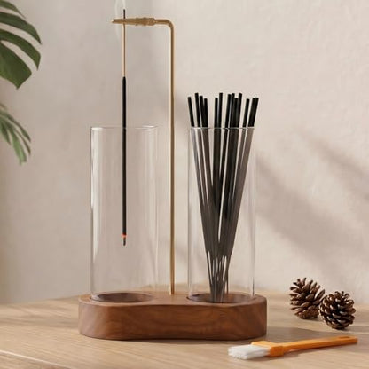 2PCS Incense Holder for Sticks with Glass Ash Catcher - Upside Down Anti-Ash Flying Incense Burner & Stick Storage Organizer (2PCS Upgrade Tall Cup) - size: 2PCS Upgrade tall cup
